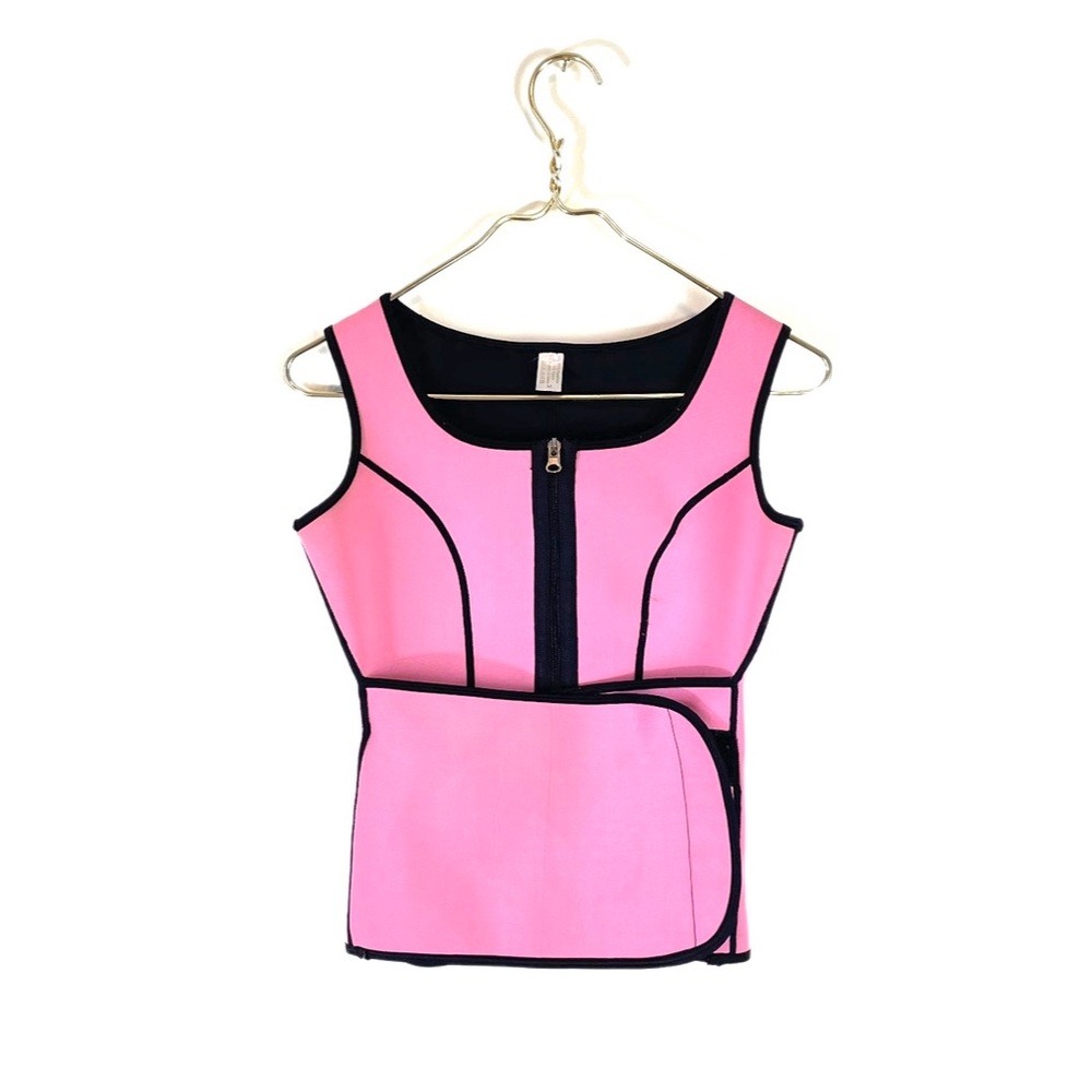 Hot Pink Neoprene Sauna Sweat Zip Up Velcro Top.